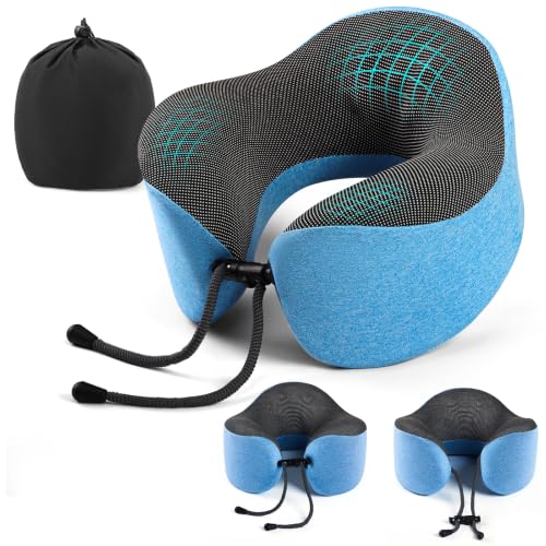 Ergonomic Memory Foam Travel Pillow for Neck Support - Light Blue