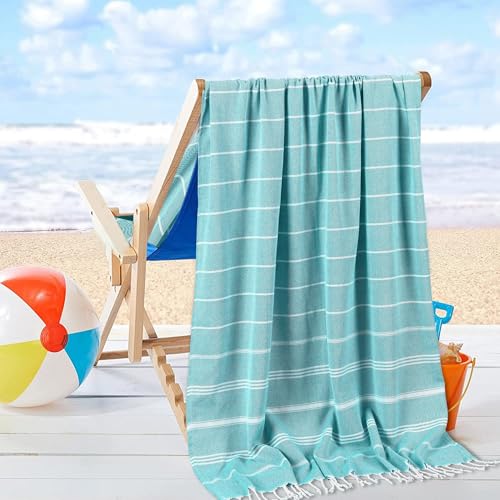Aqua Topjini 39x71 Inch Oversized Turkish Beach Towel Quick Dry Sand-Free Vacation Essential