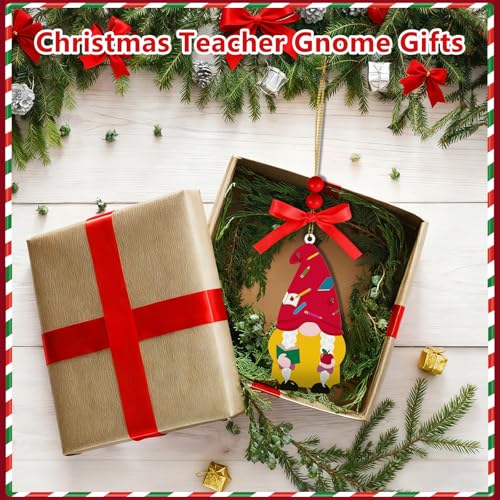 AKAIXI Christmas Gnome Teacher Wood Hanging Ornament for Tree Decor