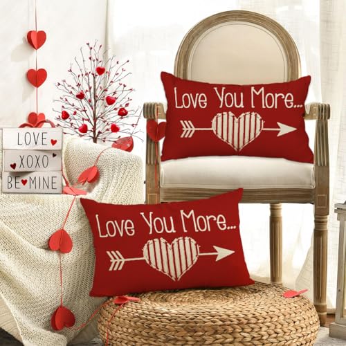 Valentine's Day Pillow Cover 12x20 Inch - Red Decorative Lumbar