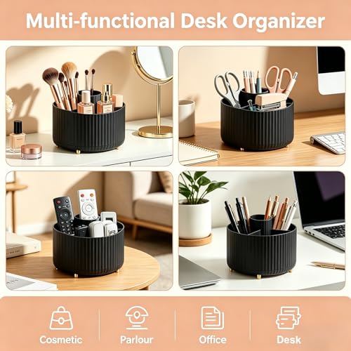 360° Rotating Makeup Brush Holder Organizer - Black