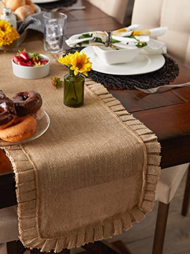 Jute Burlap Table Runner 14x108 Ruffle Trim Natural - Kitchen & Dining