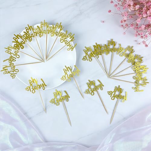 Gold Glitter Cupcake Toppers - 24 Pack for Party Decorations