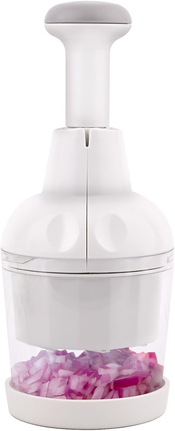 Skiennix Vegetable Chopper - Manual Food Cutter for Onion, Salad, Garlic & Nuts | Dishwasher Safe, White
