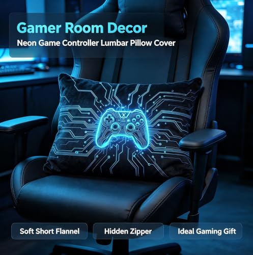 Neon Blue Game Controller Lumbar Pillow Cover 20x12 - Heartfelt-18