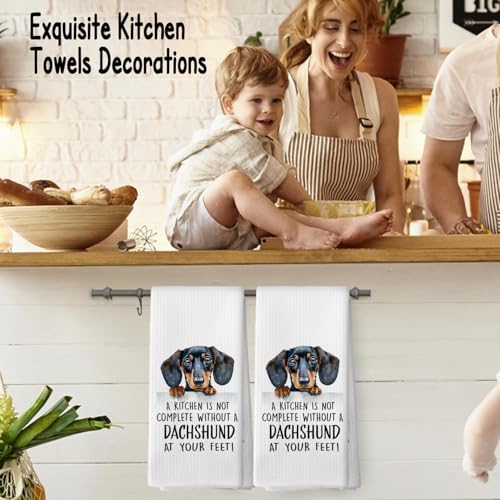 Funny Dachshund Kitchen Towels Waffle Weave Soft Dishcloths