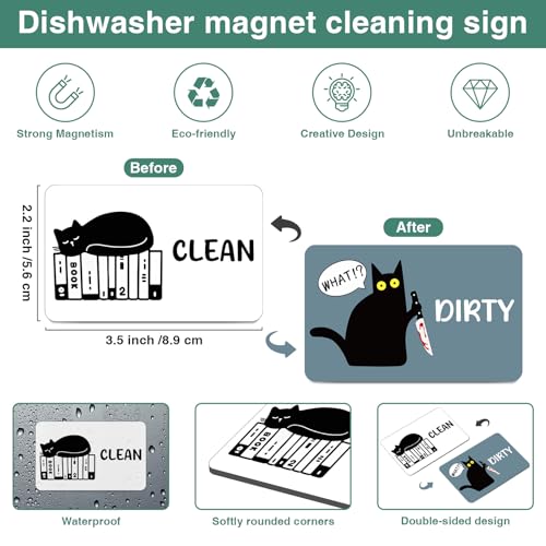 Funny Cat Dishwasher Magnet - Clean Dirty Indicator, Durable Kitchen Decor