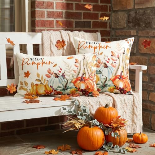 Artscope Fall Pumpkin Throw Pillow Covers - Set of 2, 18" x 18" Orange