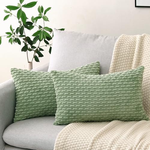 Gujiahone Pack of 2 Sage Green Corduroy Decorative Pillow Covers 12x20 Inches
