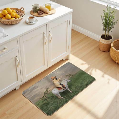 ZNGFON 07 Decor Dog Cowboy on Horse & Dragons Doormat 17x30 Indoor Outdoor