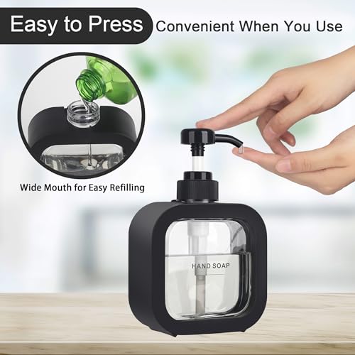 Black Hand & Dish Soap Dispenser - Modern Plastic Pump with Labels
