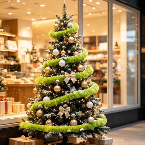 Green 26 Ft Christmas Garland Lime Green Faux Fur Strips Soft Touch Artificial Decor