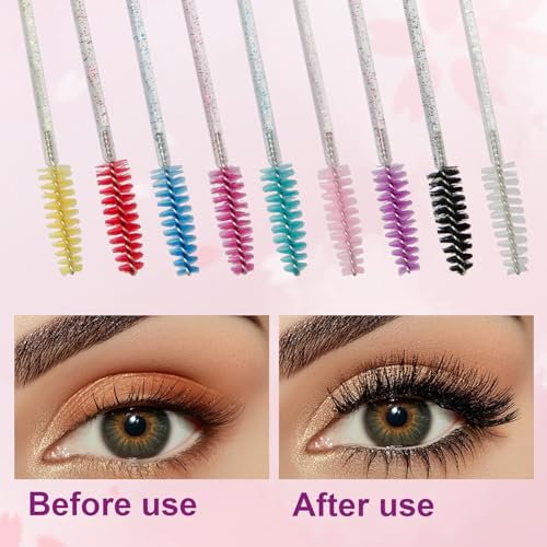 Diamond Eyelash Spoolie Brushes Set with Reusable Tubes, 10 Pack