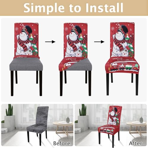Christmas Snowman Chair Covers Set of 6 - Holiday Kitchen Slipcovers