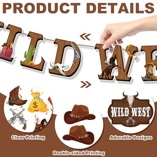 Western Cowboy Party Decorations Set - Multicolor Wild West Banners & Swirls