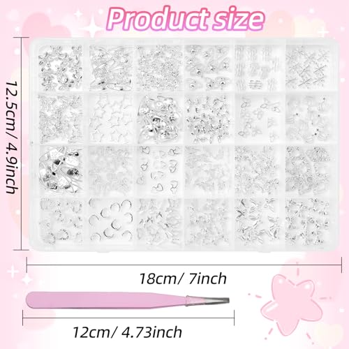 240Pcs 3D Silver Nail Charms Mixed Alloy Bows Star Butterfly Y2K DIY