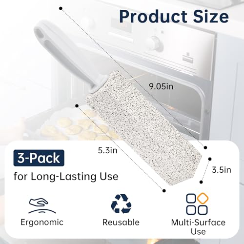 Pumice Stone Cleaning Stick for Oven, Grill, and Stove - 3 Pack with Handle