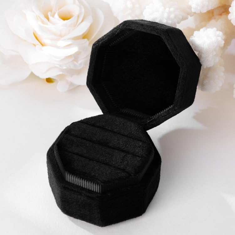 Black Velvet Ring Box for 3 Rings – Elegant Triple Slot Holder