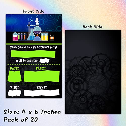 Mad Science Birthday Party Invitations with Envelopes, 20 Pack
