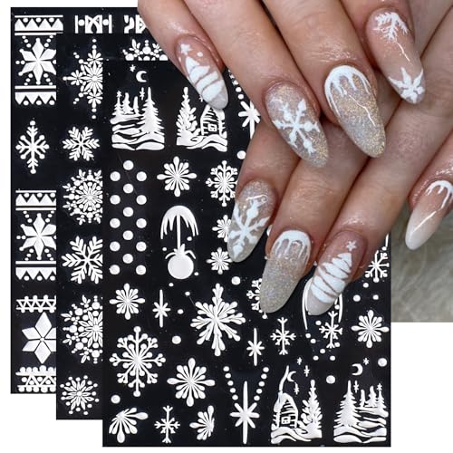 IDDFEVE 5D Embossed Snowflake Nail Stickers, 3 Sheets Christmas Winter Decals