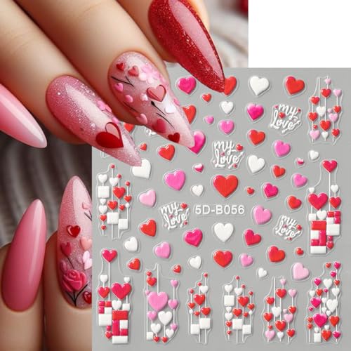 Valentine 5D Embossed Nail Stickers Self-Adhesive Love Heart Decals