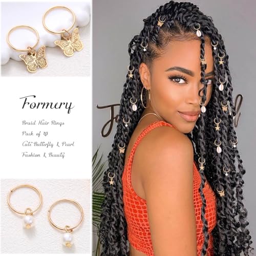 Formery Butterfly & Pearl Braid Charms 20pcs Gold Loc Accessories