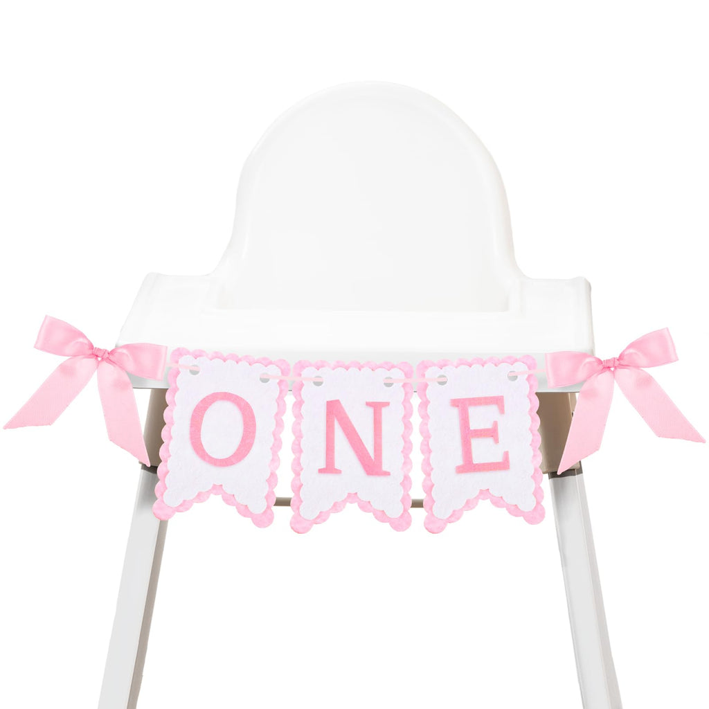 VitalCozy Pink One High Chair Banner for Girls Boys First Birthday High Chair Banner Sweet One Bow Floral Garland 1st Birthday Celebration Decorations (Classic)