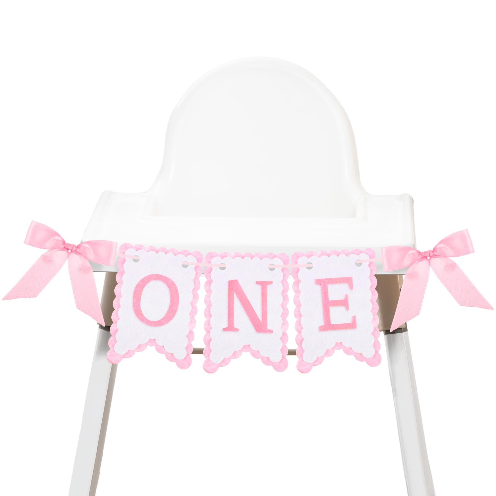 VitalCozy Pink One High Chair Banner for Girls Boys First Birthday High Chair Banner Sweet One Bow Floral Garland 1st Birthday Celebration Decorations (Classic)