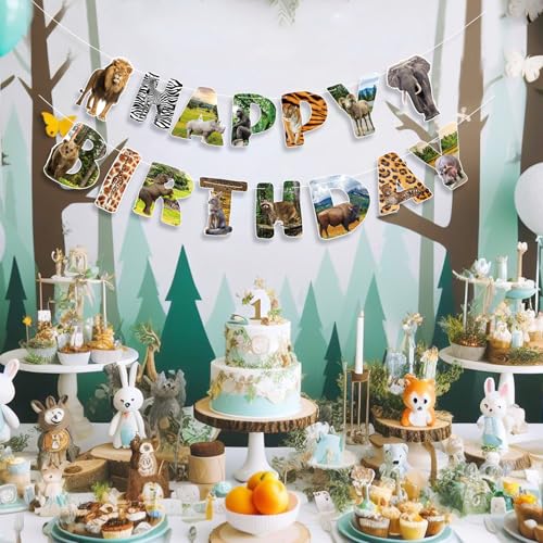 Safari Animals Happy Birthday Banner Jungle Zoo Party Garland