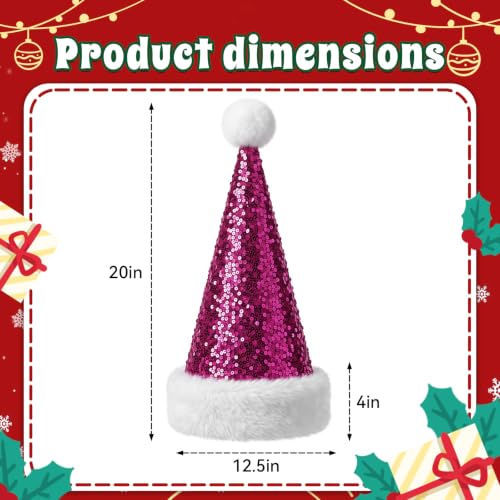 Rose Red 20in Adults Sequin Christmas Hat Sparkling Holiday Headwear