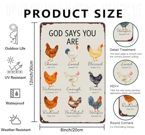 God Says You Are Amazing Chicken Tin Sign, 8x12 Farmhouse Wall Decor