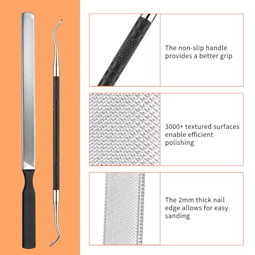 Heavy Duty Metal Nail File and Dual-Ended Toenail Lifter Set