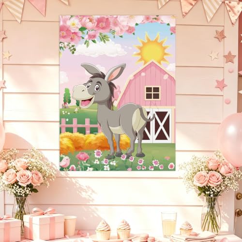 Pin the Tail on the Donkey Game - Floral Farm Party Decor with 50 Tails