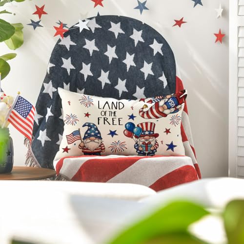 Independence Day Throw Pillow Cover - 12x20 Inch Fireworks Design