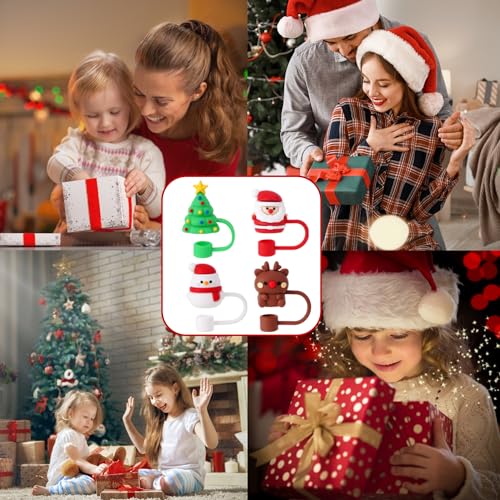 Christmas Silicone Straw Covers for Stanley 30/40 Oz Cups - 4 Pcs