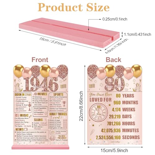 80th Birthday Acrylic Table Sign - Pink Rose Gold Back in 1946 Decoration