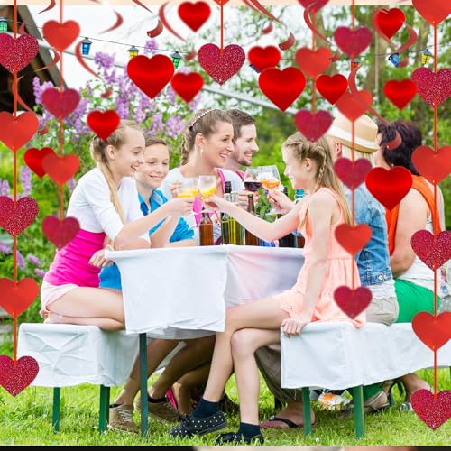 36Pcs Valentine's Day Hanging Swirls Red Glitter Heart Decorations
