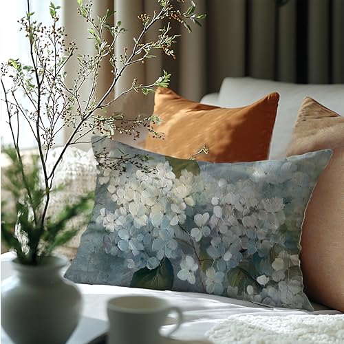 Rustic Spring Blue Hydrangea Pillow Cover 12x20, Color-1