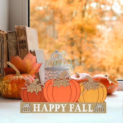 Sophena Large Wooden Pumpkin Table Sign - Rustic Fall Tiered Tray Decor