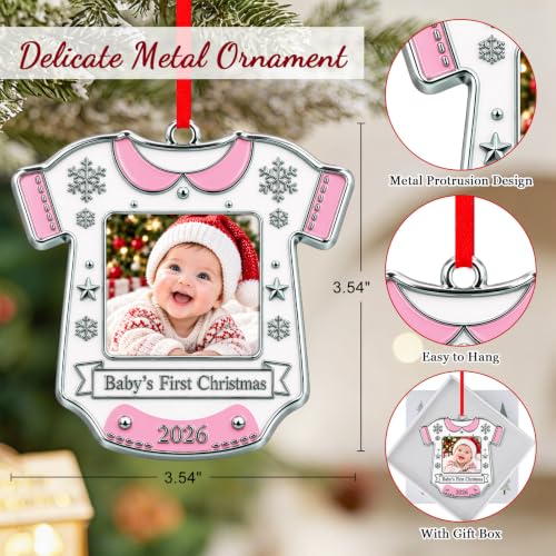 Baby's First Christmas 2026 Ornament with Photo Frame - Pink, Metal, Style 3