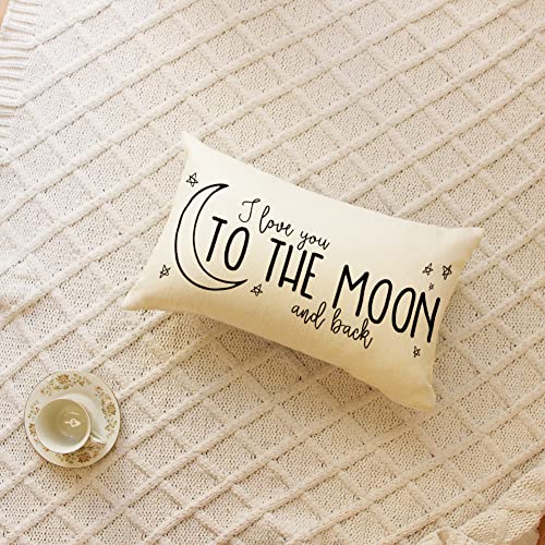 I Love You to The Moon and Back Lumbar Pillow Cover 12x20 Farmhouse Decor