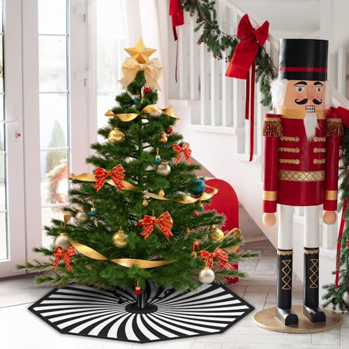 36-Inch Octagonal Halloween & Christmas Tree Skirt - Black White Swirl