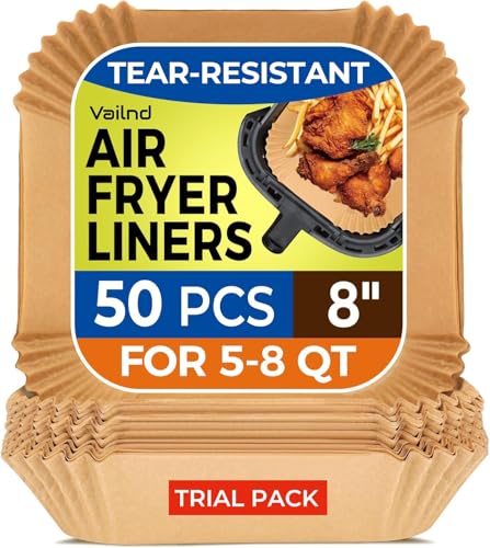 Disposable Air Fryer Paper Liners - 50 Pack, 8" Square