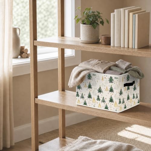 Christmas Tree Cube Storage Bin - Rustic Laundry & Home Decor, 14x11x11 inches