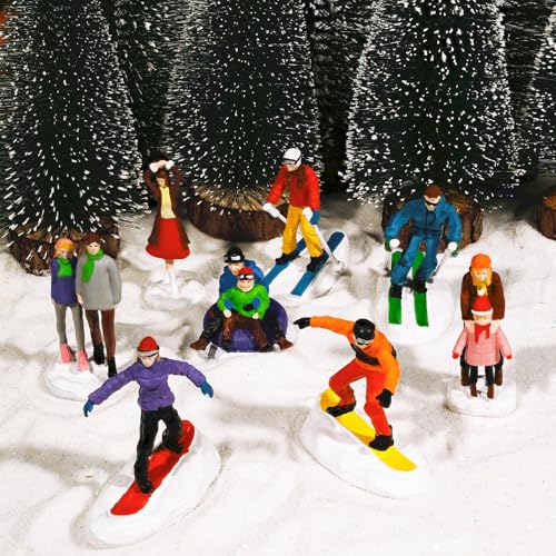 Miniature Christmas Village People Figurines Set - 8 pcs, Skating & Skiing, Variation B