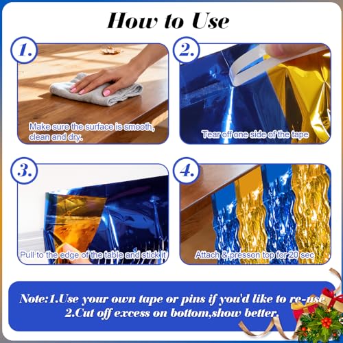Blue Gold Metallic Tinsel Foil Fringe Table Skirt 2 Pack