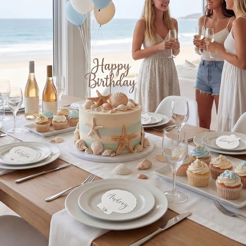 ForraFun 25 Sets Embossed Seashell Wedding Place Cards with Pearl Stickers - Beach Table Decoration
