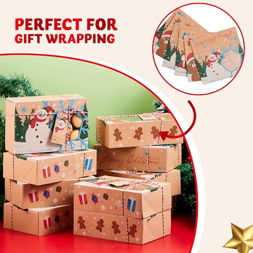 12 Pack Christmas Cookie Gift Boxes with Window - Festive Bakery Pastry Containers