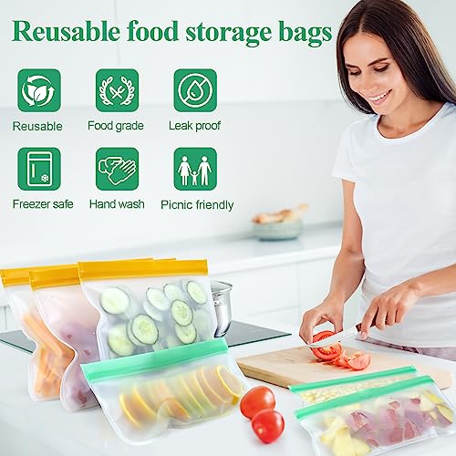 TROUSKAIG Reusable Silicone Food Storage Bags - 4 Sandwich & 4 Snack Set