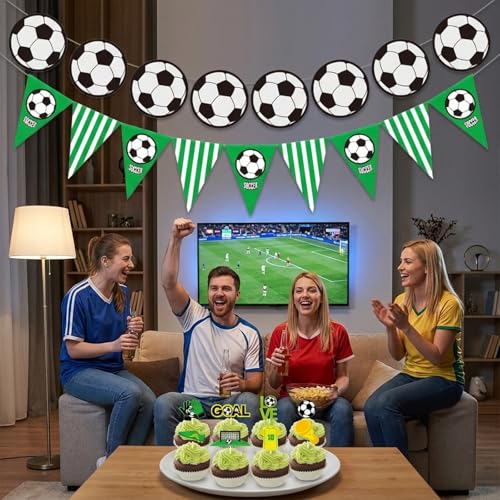 20-Piece Soccer Party Decorations Set with Banners & Cupcake Toppers